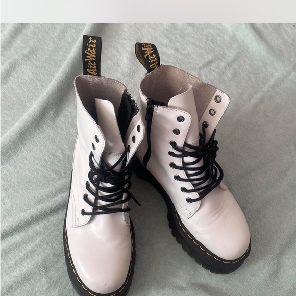 Dr. Martens Black and White Combat Boots with Air-Cushioned Sole - Picture 2 of 6